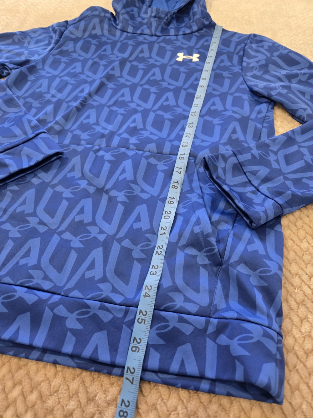 Under Armour Boys Youth XL Blue All Over Logo Pullover Hoodie - Picture 7 of 11